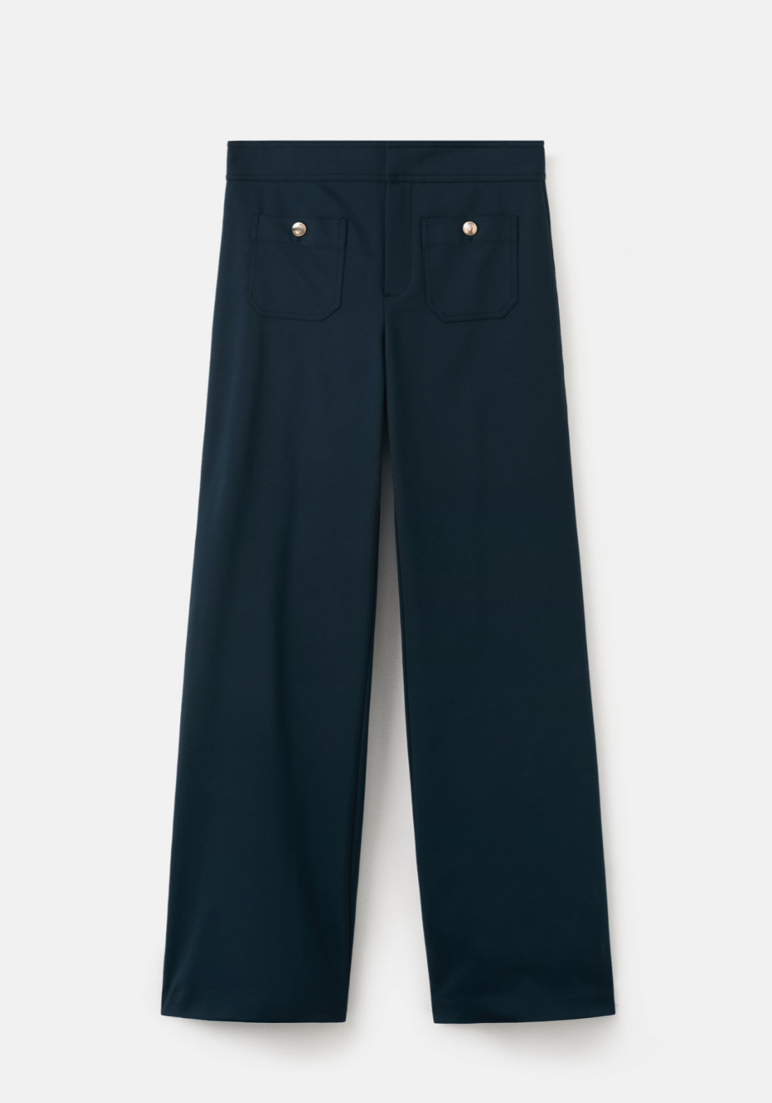 Straight Trousers With Jewel Buttons - Blue