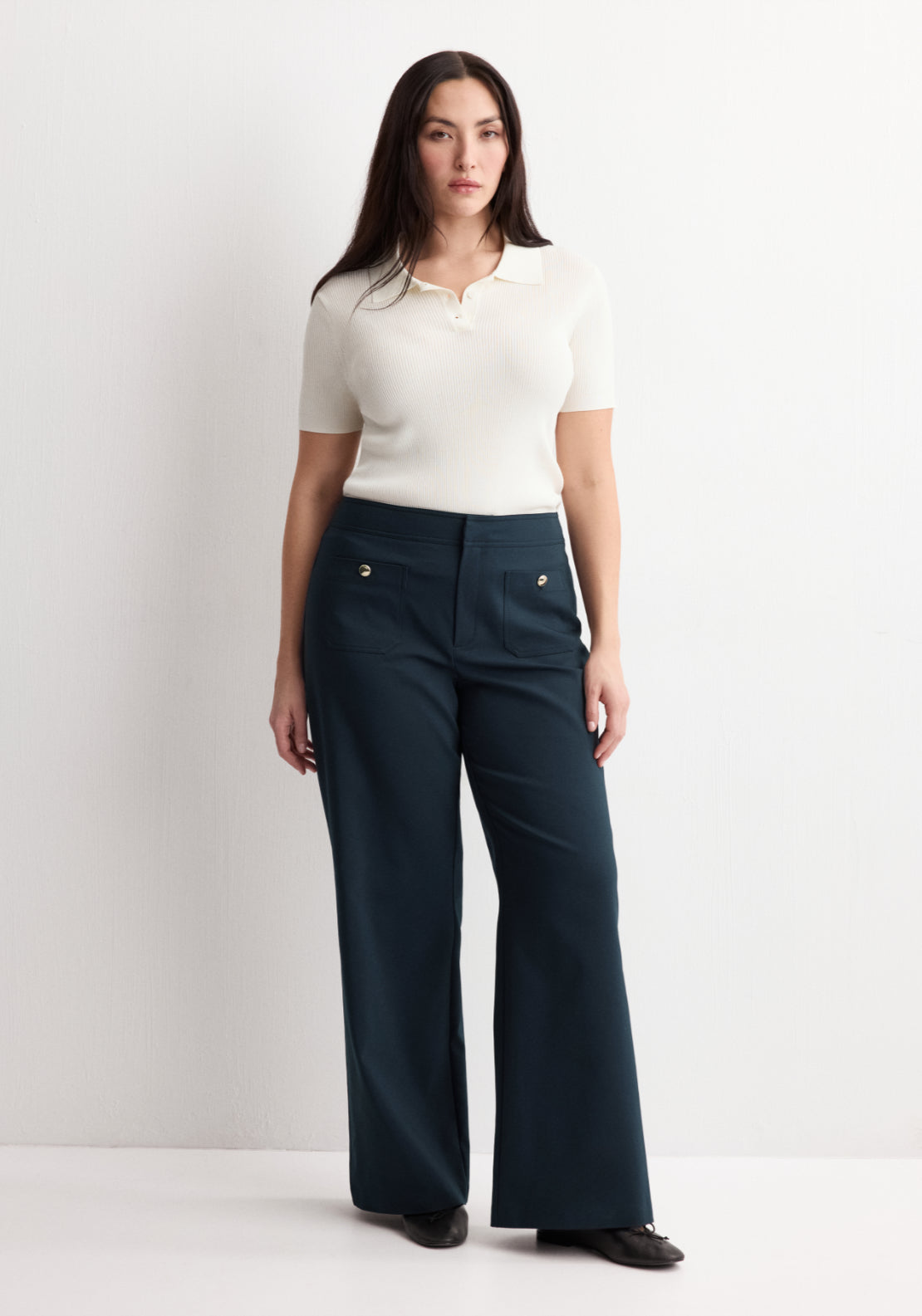 Straight Trousers With Jewel Buttons - Blue