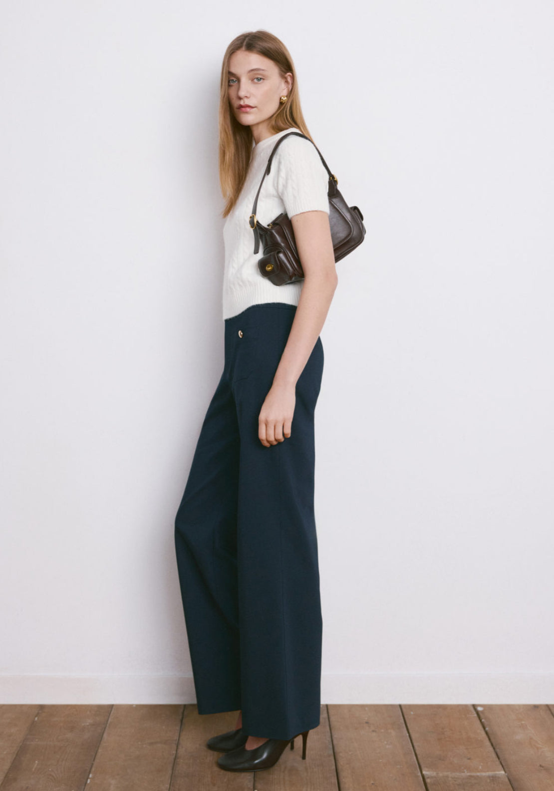 Straight Trousers With Jewel Buttons - Blue