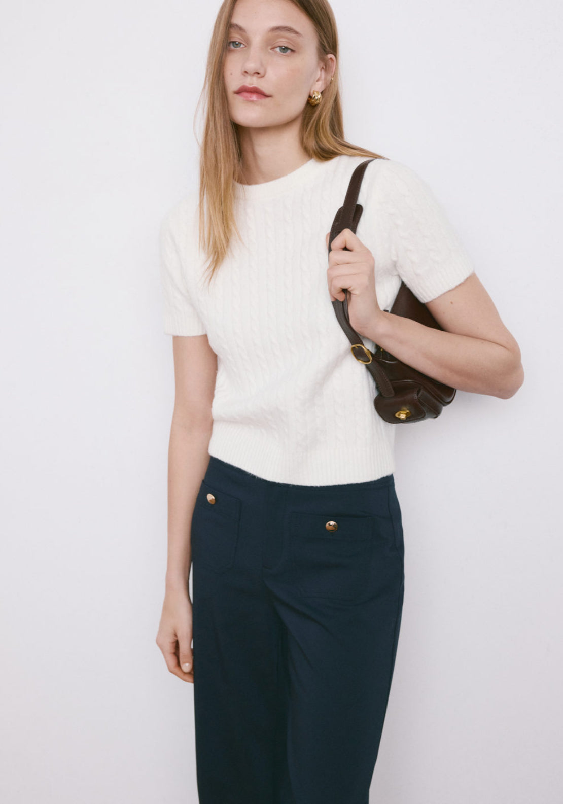 Straight Trousers With Jewel Buttons - Blue