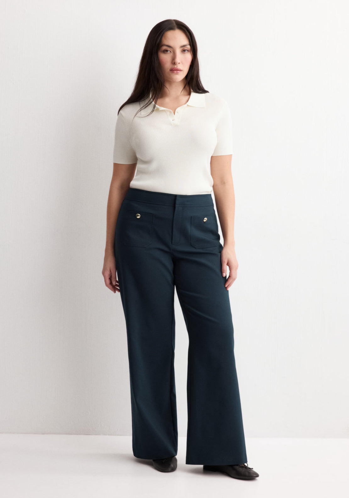 Straight Trousers With Jewel Buttons - Blue