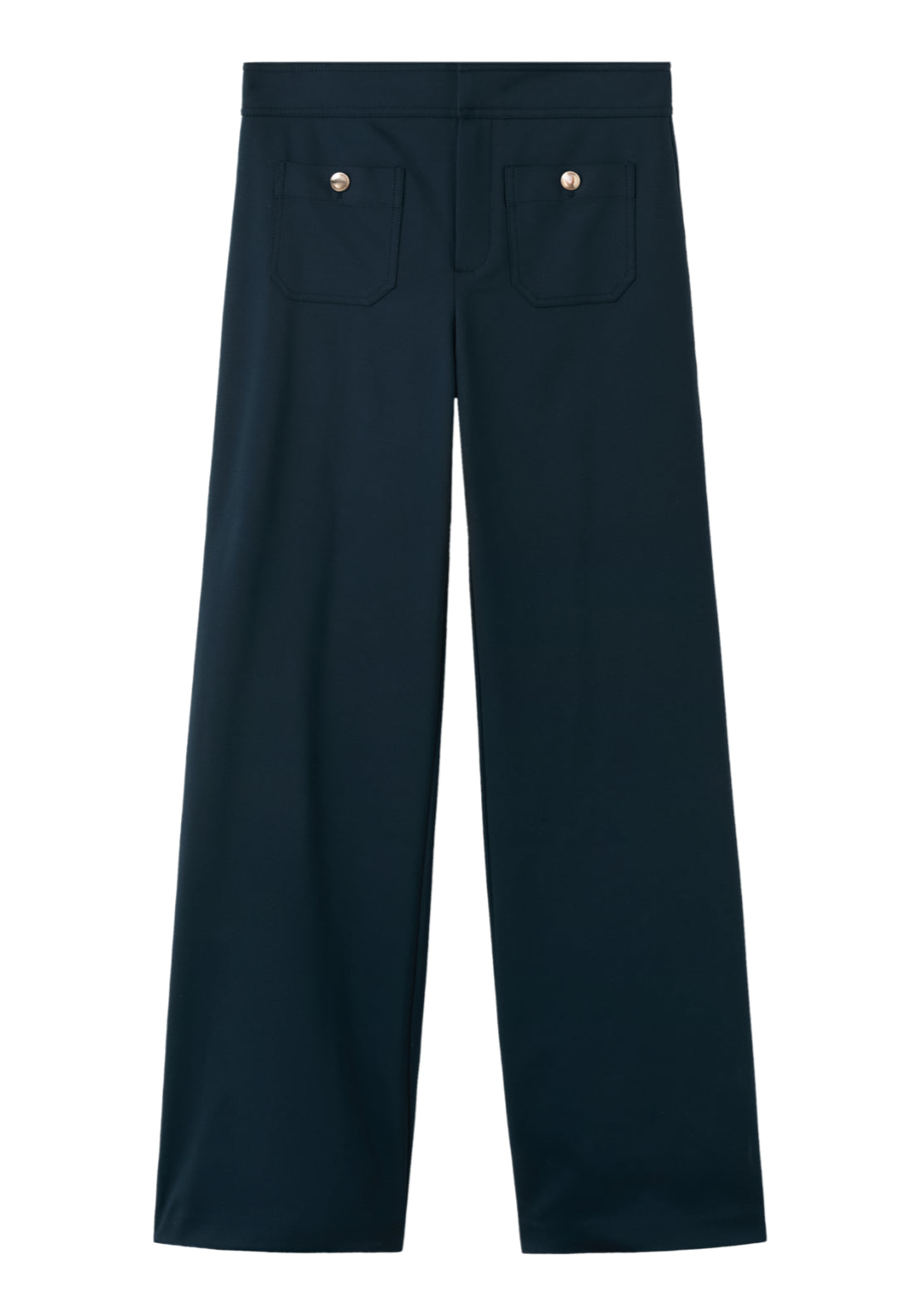 Straight Trousers With Jewel Buttons - Blue