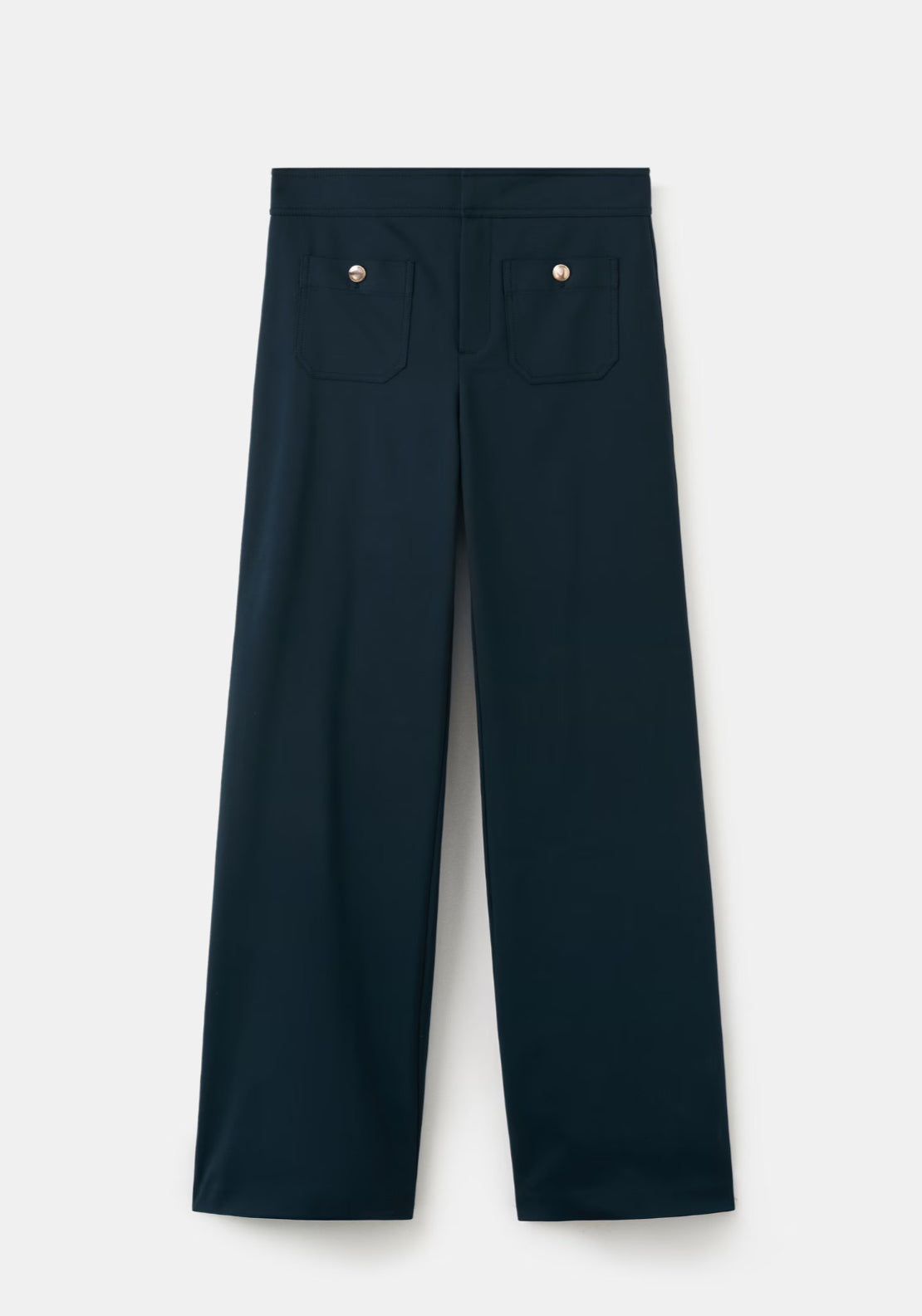 Straight Trousers With Jewel Buttons - Blue
