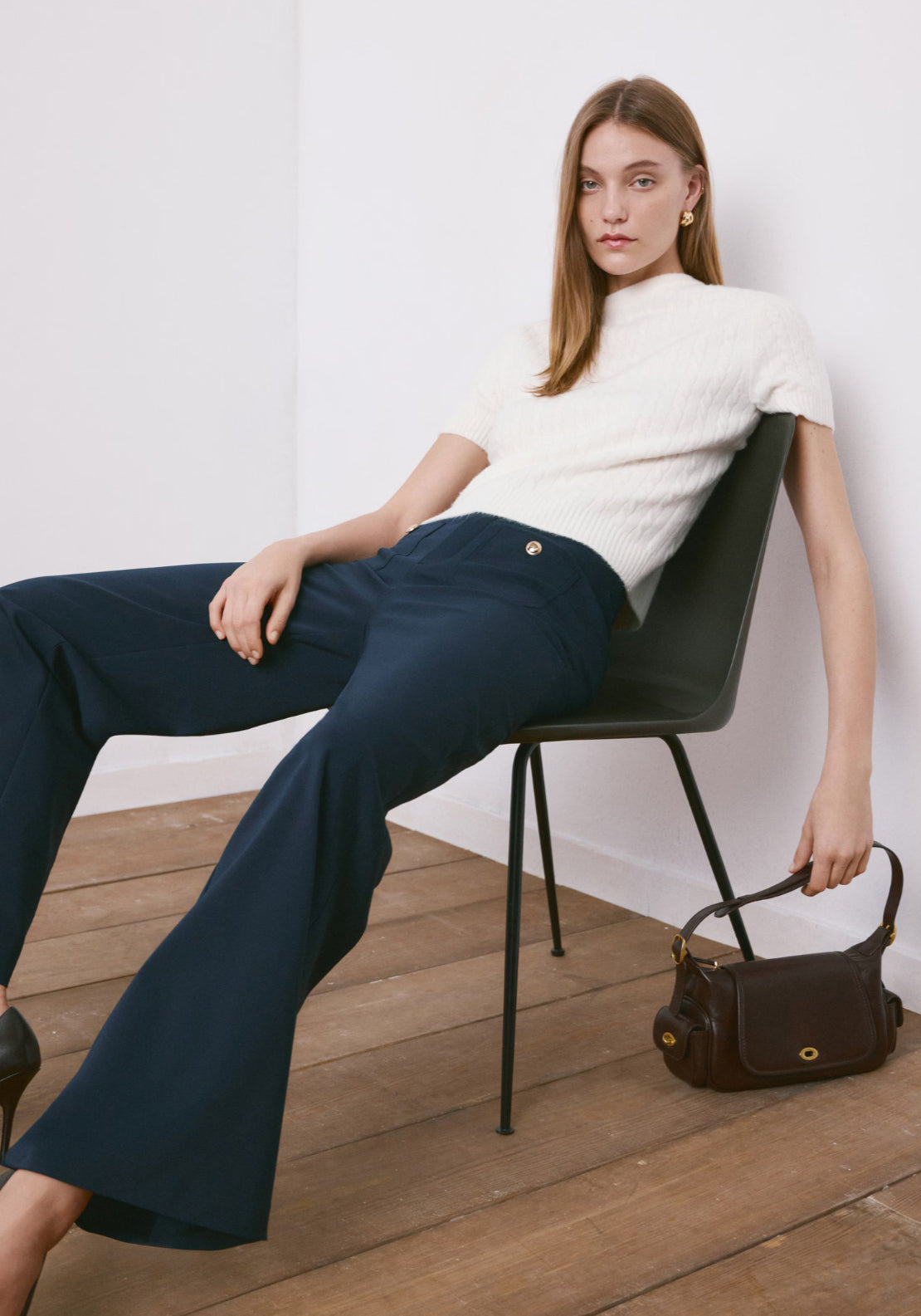 Straight Trousers With Jewel Buttons - Blue