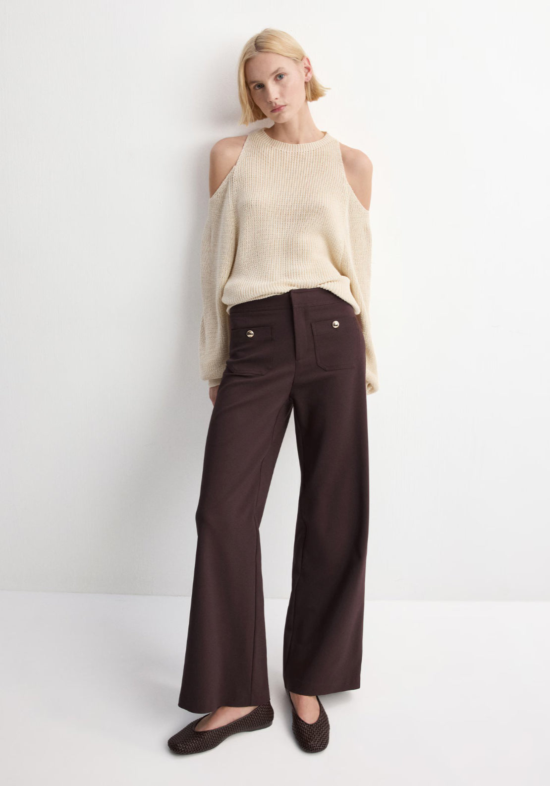 Mango Straight Trousers With Jewel Buttons - Burgundy 6 Shaws Department Stores