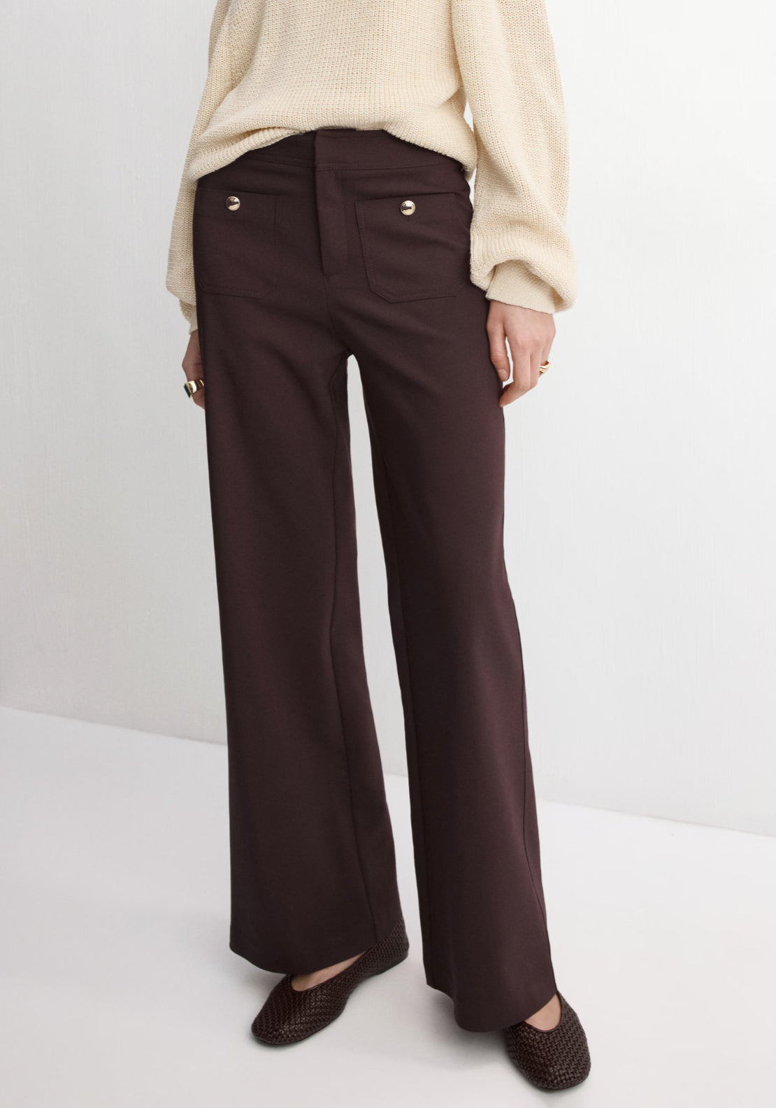 Mango Straight Trousers With Jewel Buttons - Burgundy 1 Shaws Department Stores