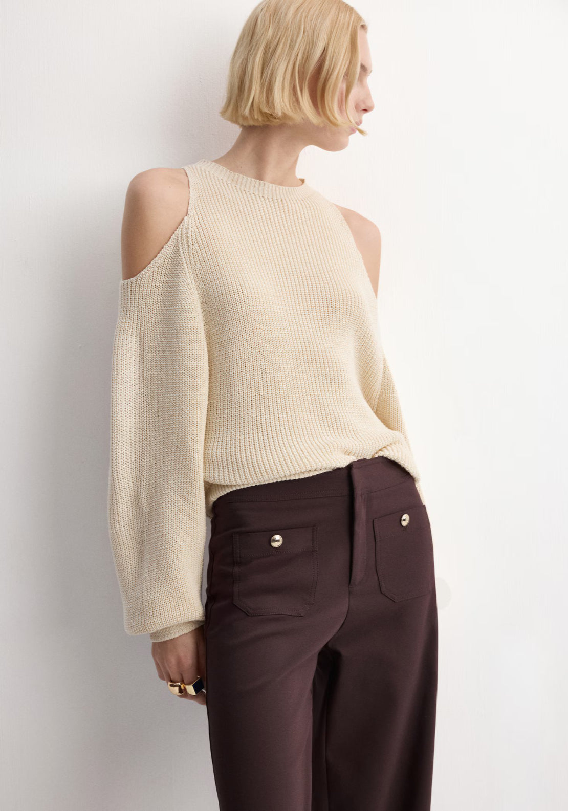 Mango Straight Trousers With Jewel Buttons - Burgundy 3 Shaws Department Stores