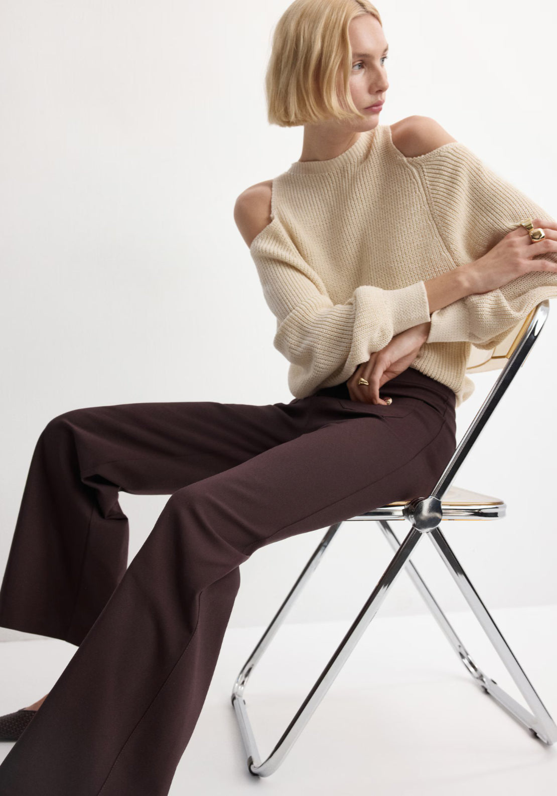 Mango Straight Trousers With Jewel Buttons - Burgundy 4 Shaws Department Stores