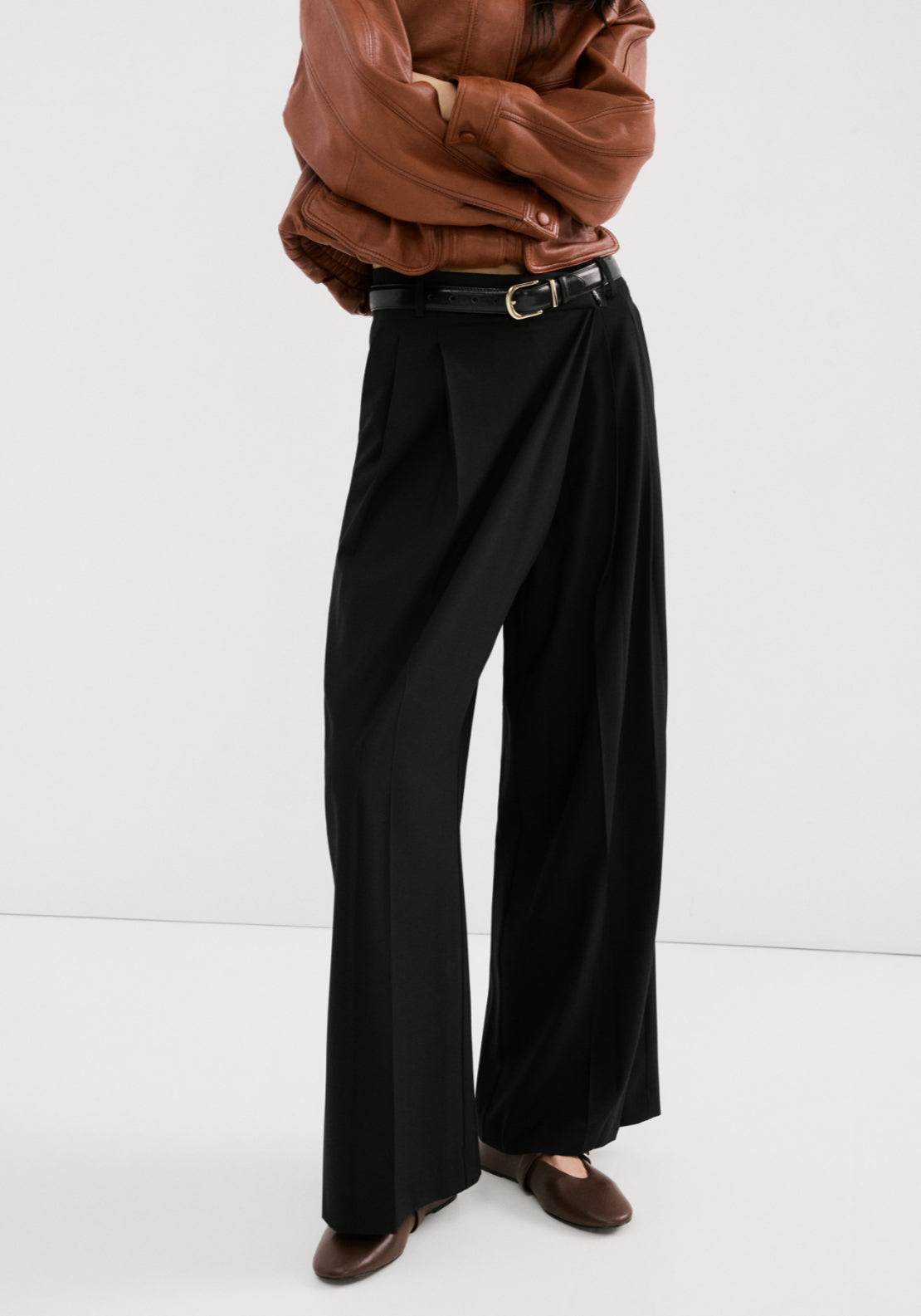 Asymmetrical Wrap Pants - Black
