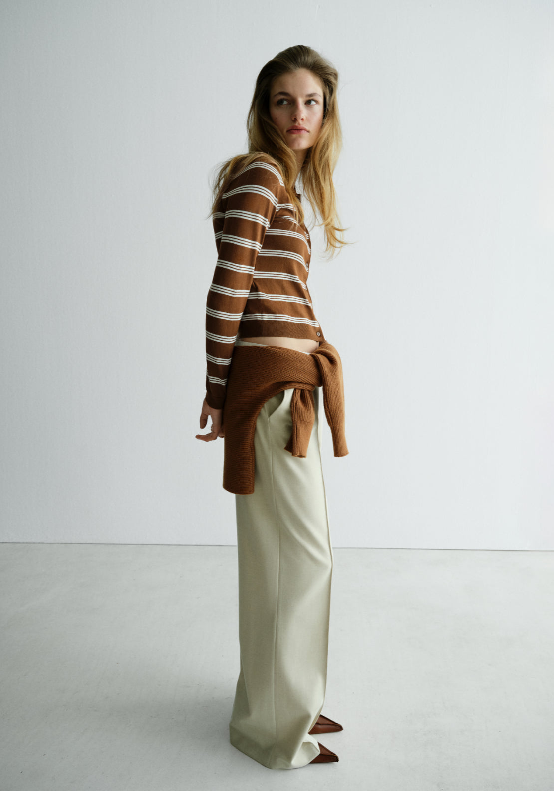Cardigan With Shirt Collar - Brown