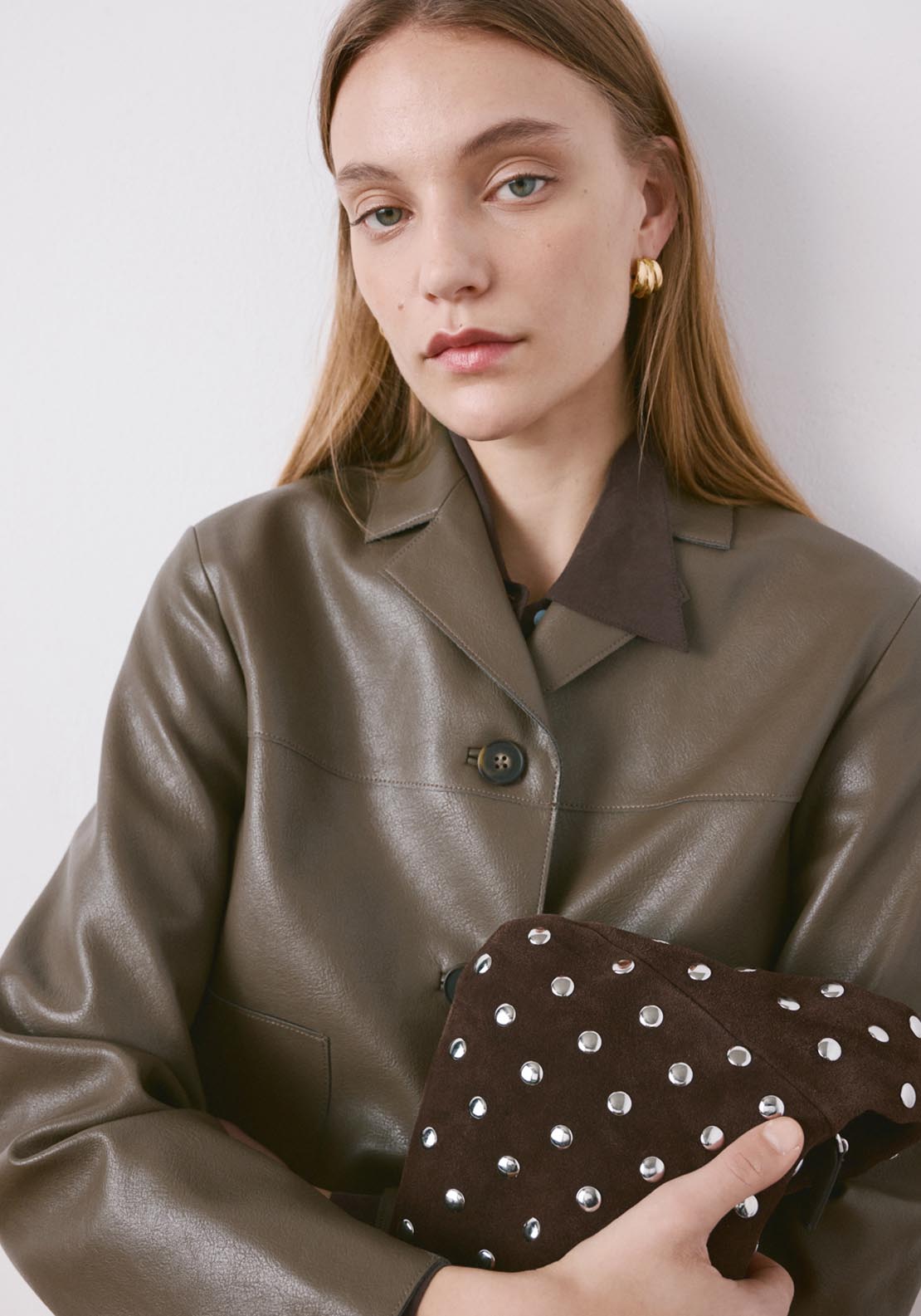 Faux Leather Jacket With Pockets - Green