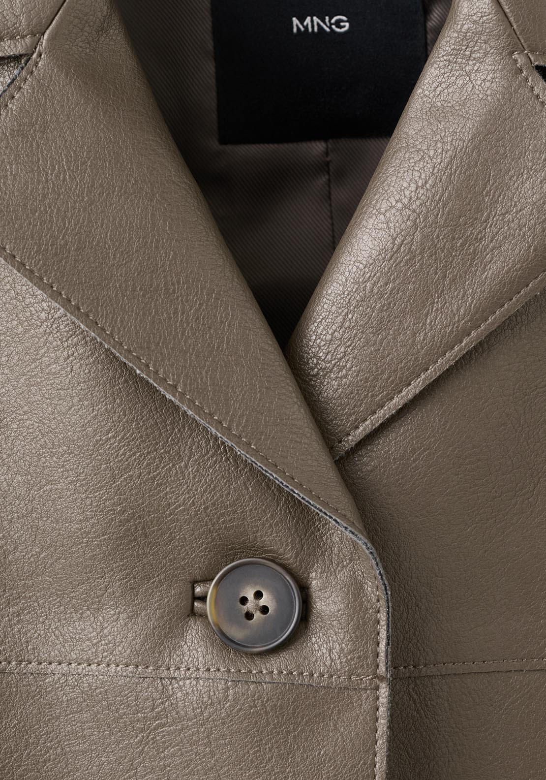 Faux Leather Jacket With Pockets - Green