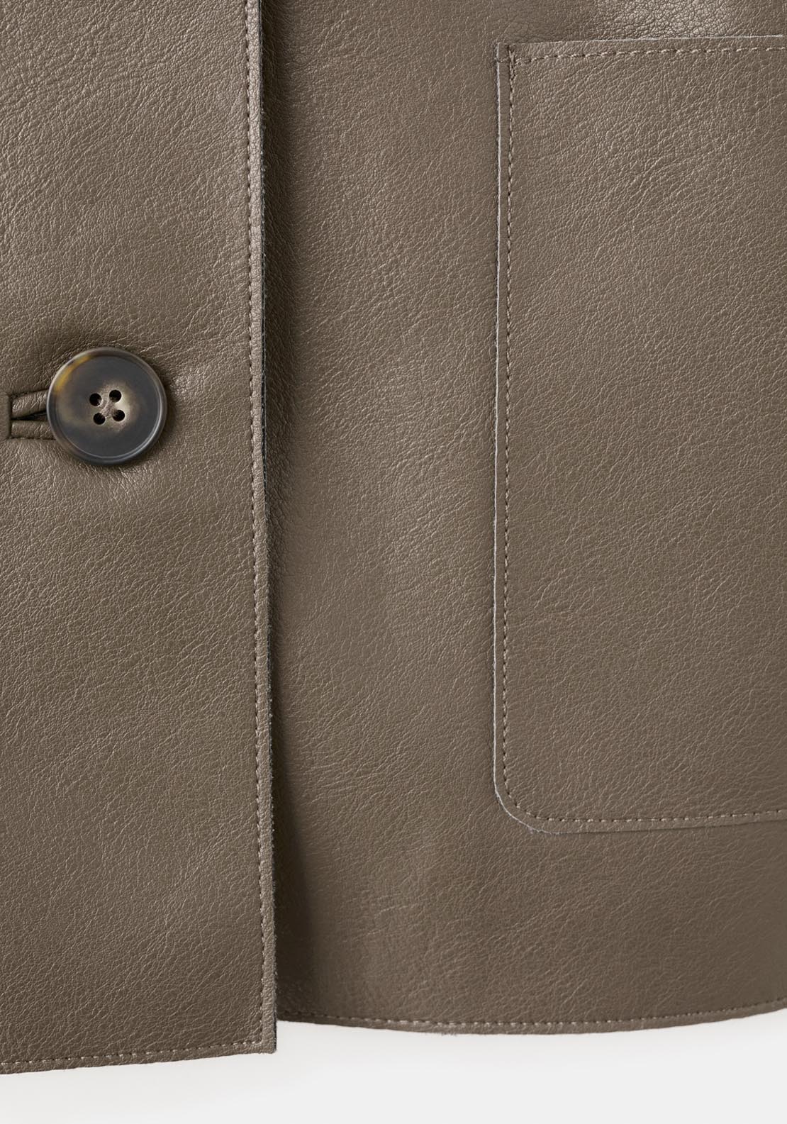 Faux Leather Jacket With Pockets - Green