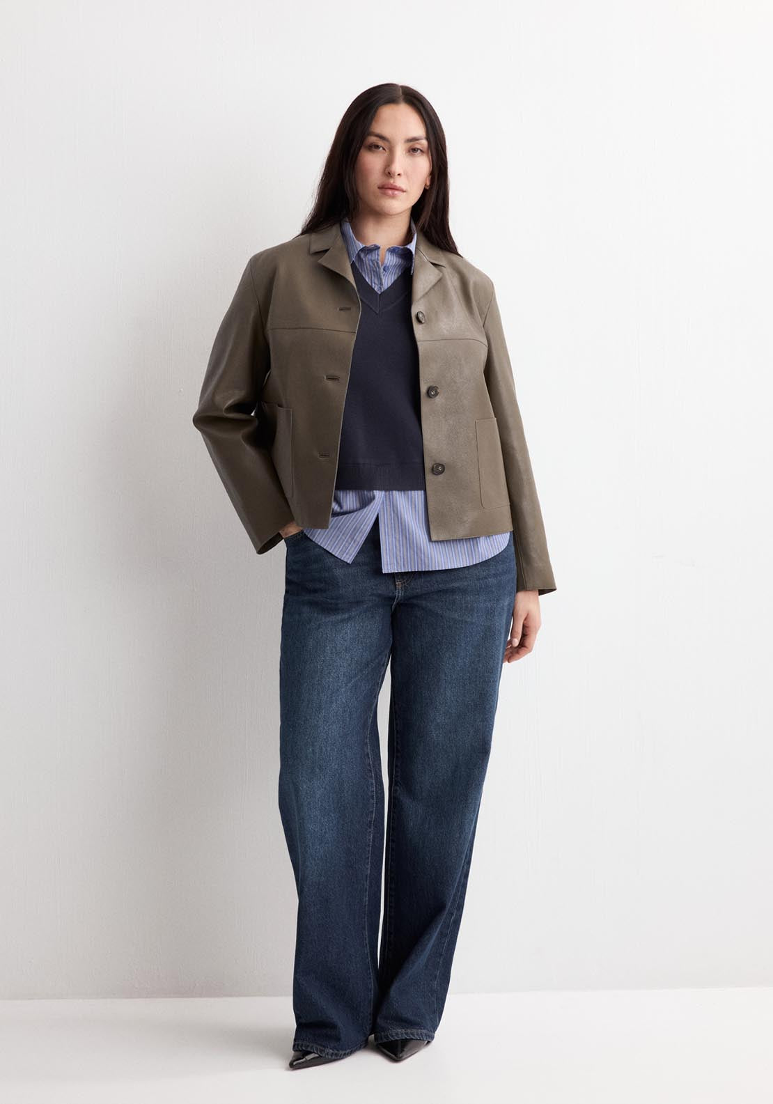Faux Leather Jacket With Pockets - Green