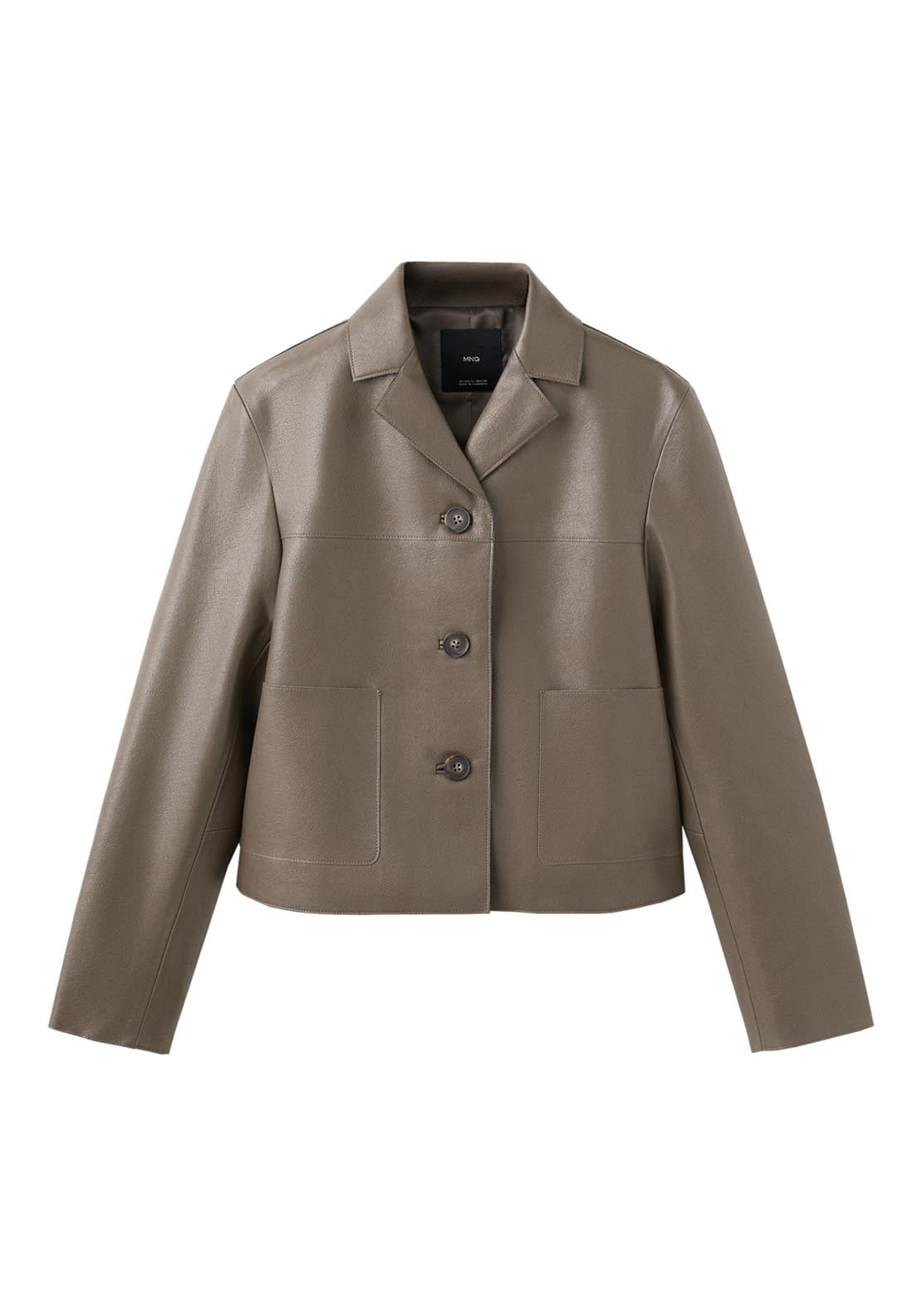 Faux Leather Jacket With Pockets - Green