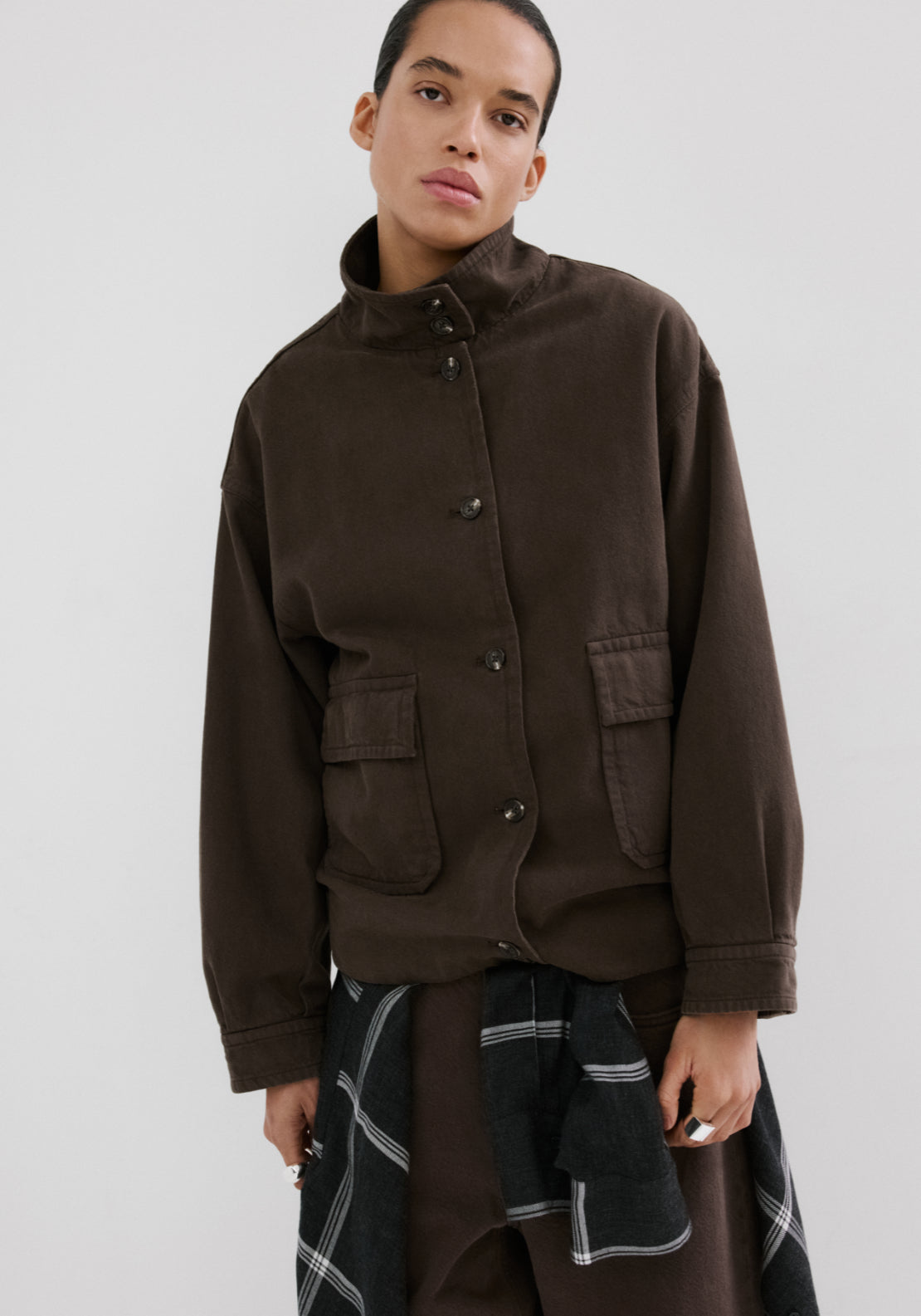 Oversized Denim Parka With Pockets - Brown