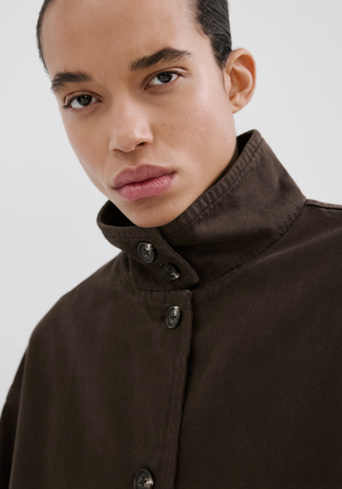Oversized Denim Parka With Pockets - Brown