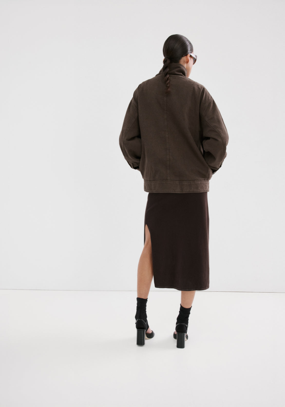 Oversized Denim Parka With Pockets - Brown