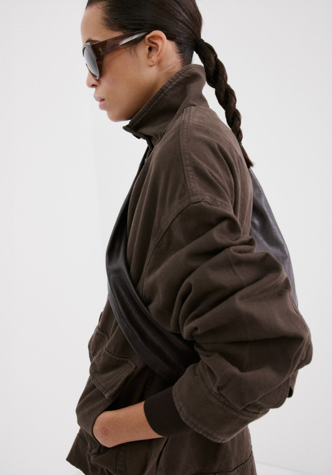 Oversized Denim Parka With Pockets - Brown