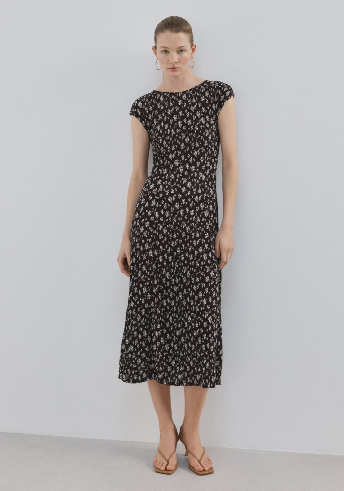 Floral Print Midi-Dress - Brown