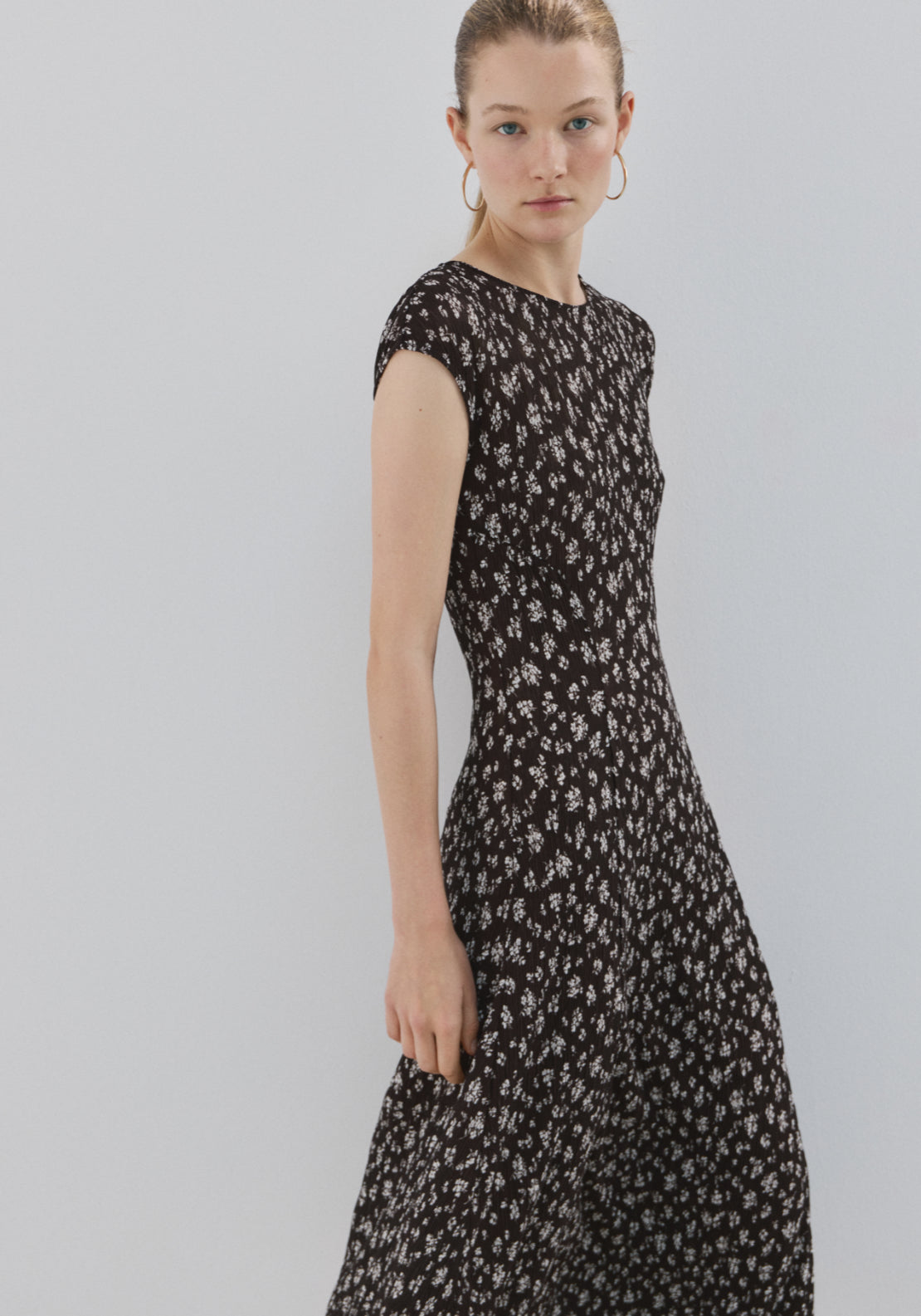 Floral Print Midi-Dress - Brown