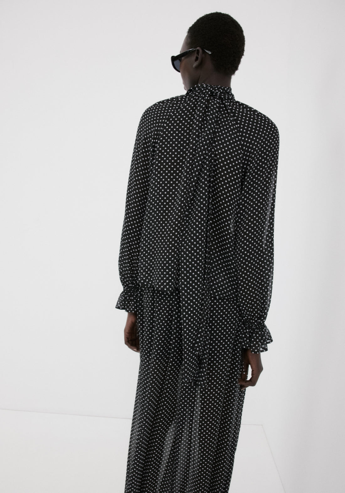 Polka Dot High Neck Blouse - Black