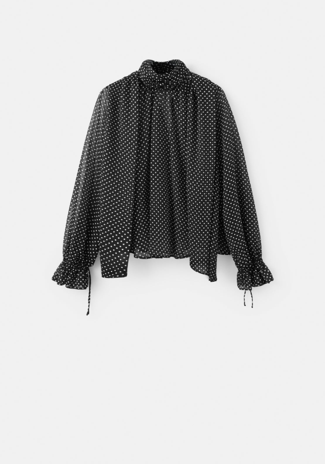 Polka Dot High Neck Blouse - Black