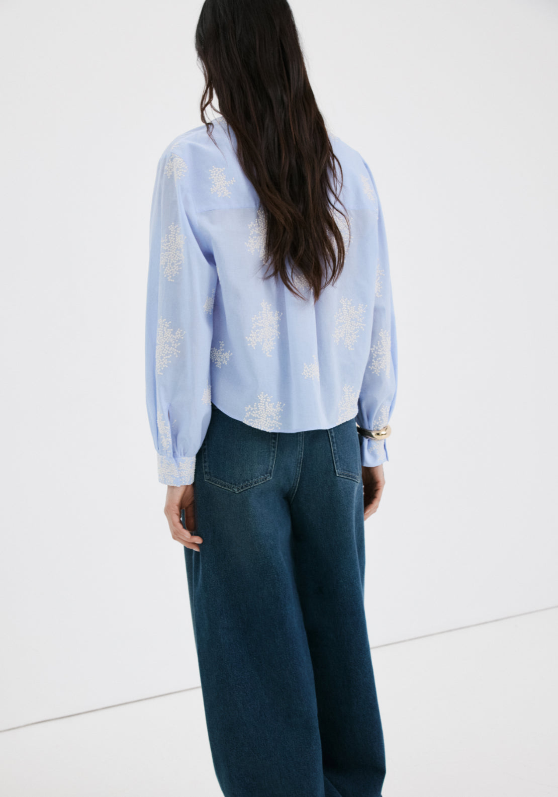 Floral Embroidered Shirt - Blue