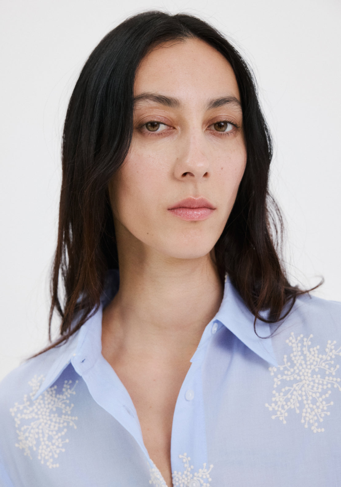 Floral Embroidered Shirt - Blue
