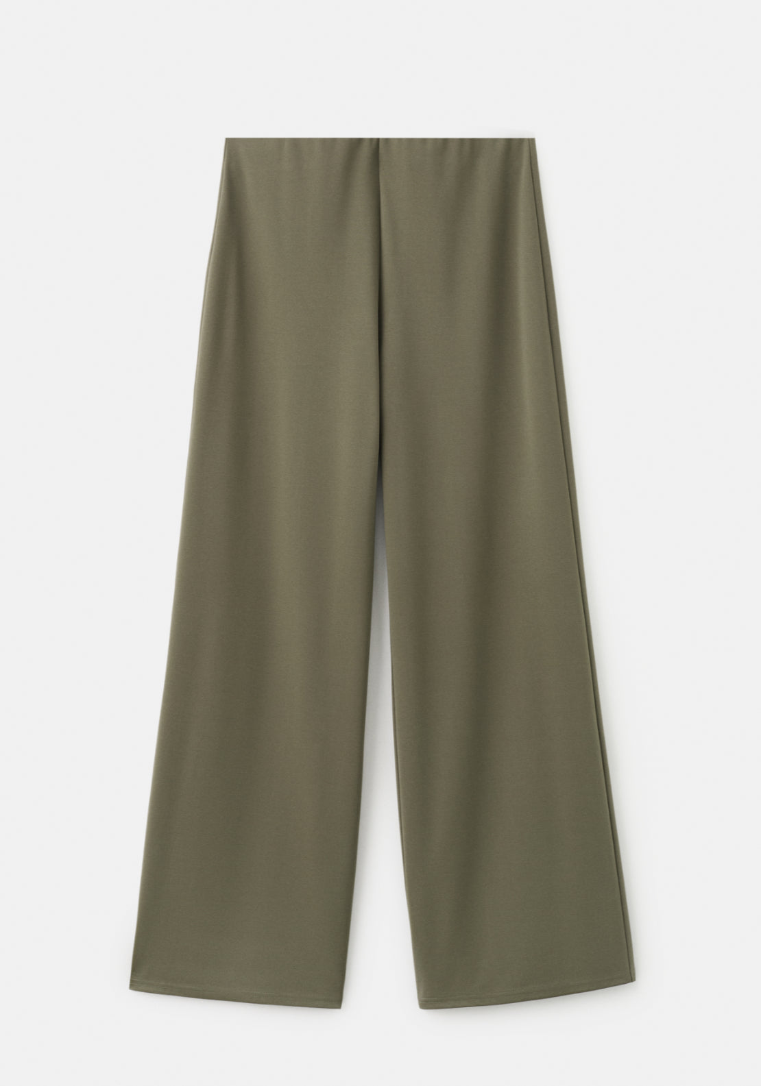 Fluid Straight Fit Trousers With Elastic Waist - Green