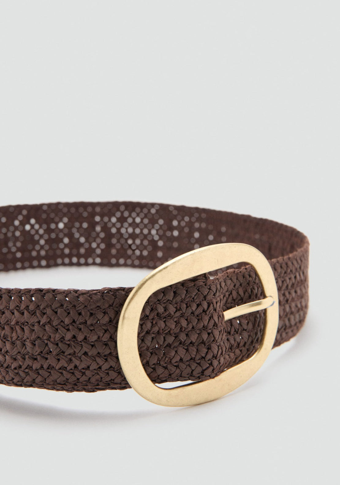 Mango Natural Fibre Oval Buckle Belt - Brown 2 Shaws Department Stores