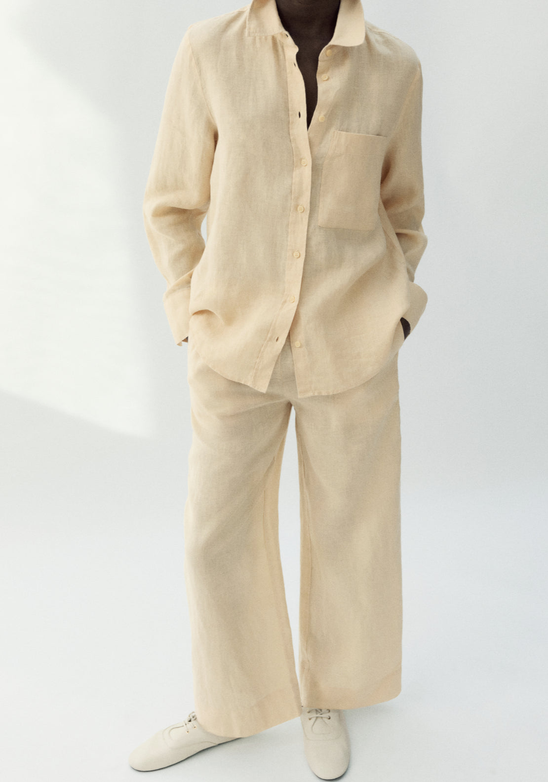Straight Linen Blend Trousers - Yellow