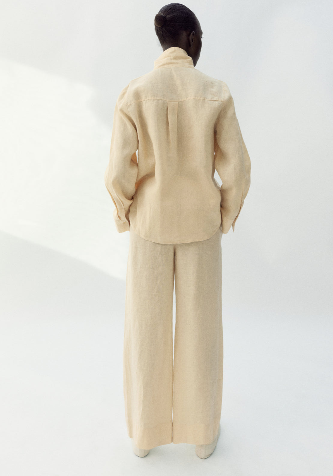 Straight Linen Blend Trousers - Yellow