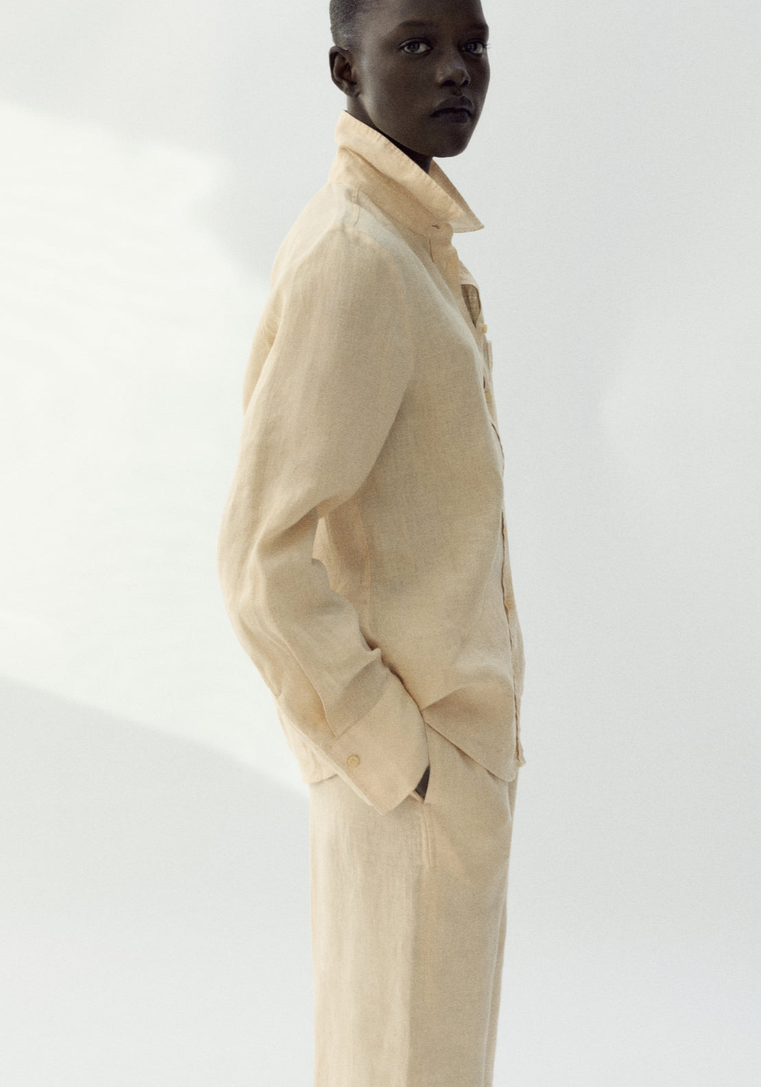 Straight Linen Blend Trousers - Yellow