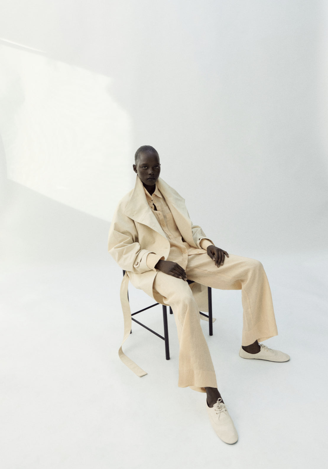 Straight Linen Blend Trousers - Yellow