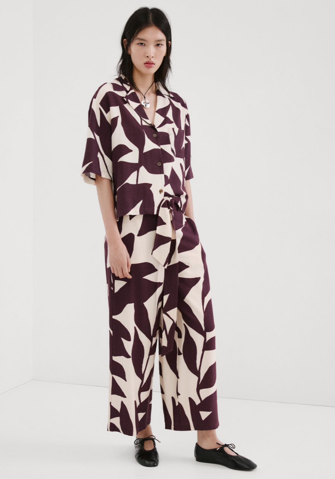 Printed Straight Trousers - Cream