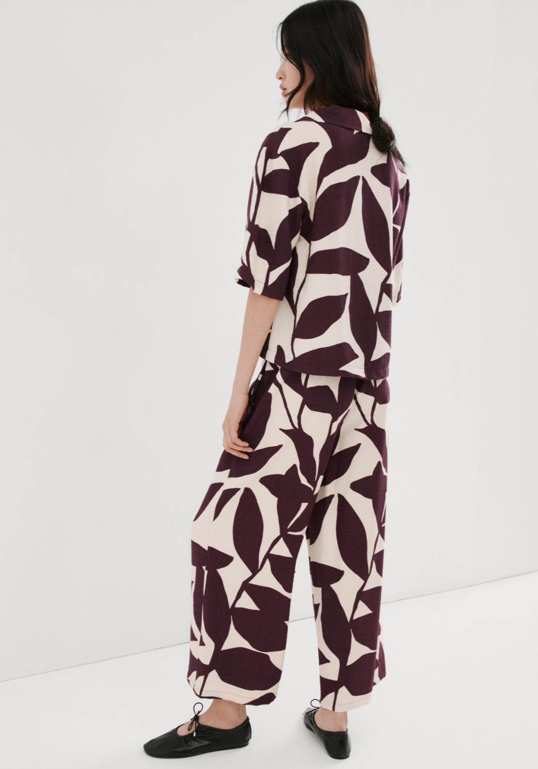Printed Straight Trousers - Cream
