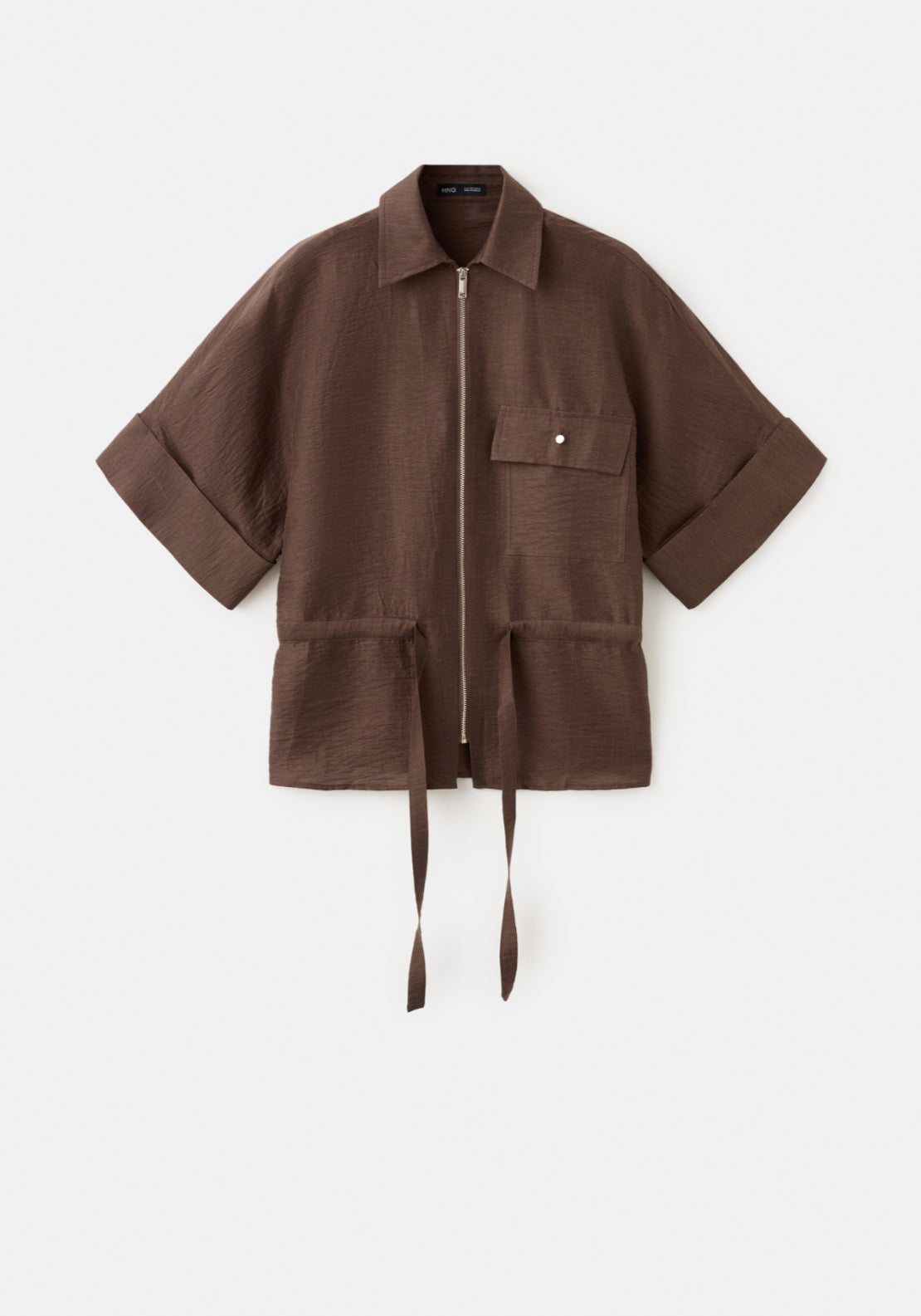 Linen Blouse With Belt - Brown