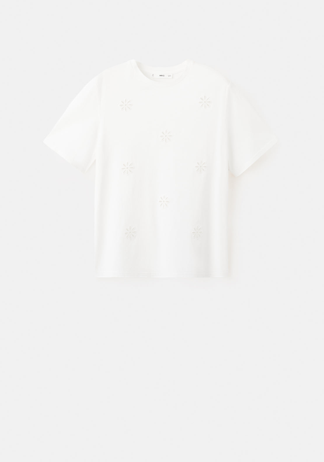 Embroidered Cutwork Cotton  T-Shirt - White