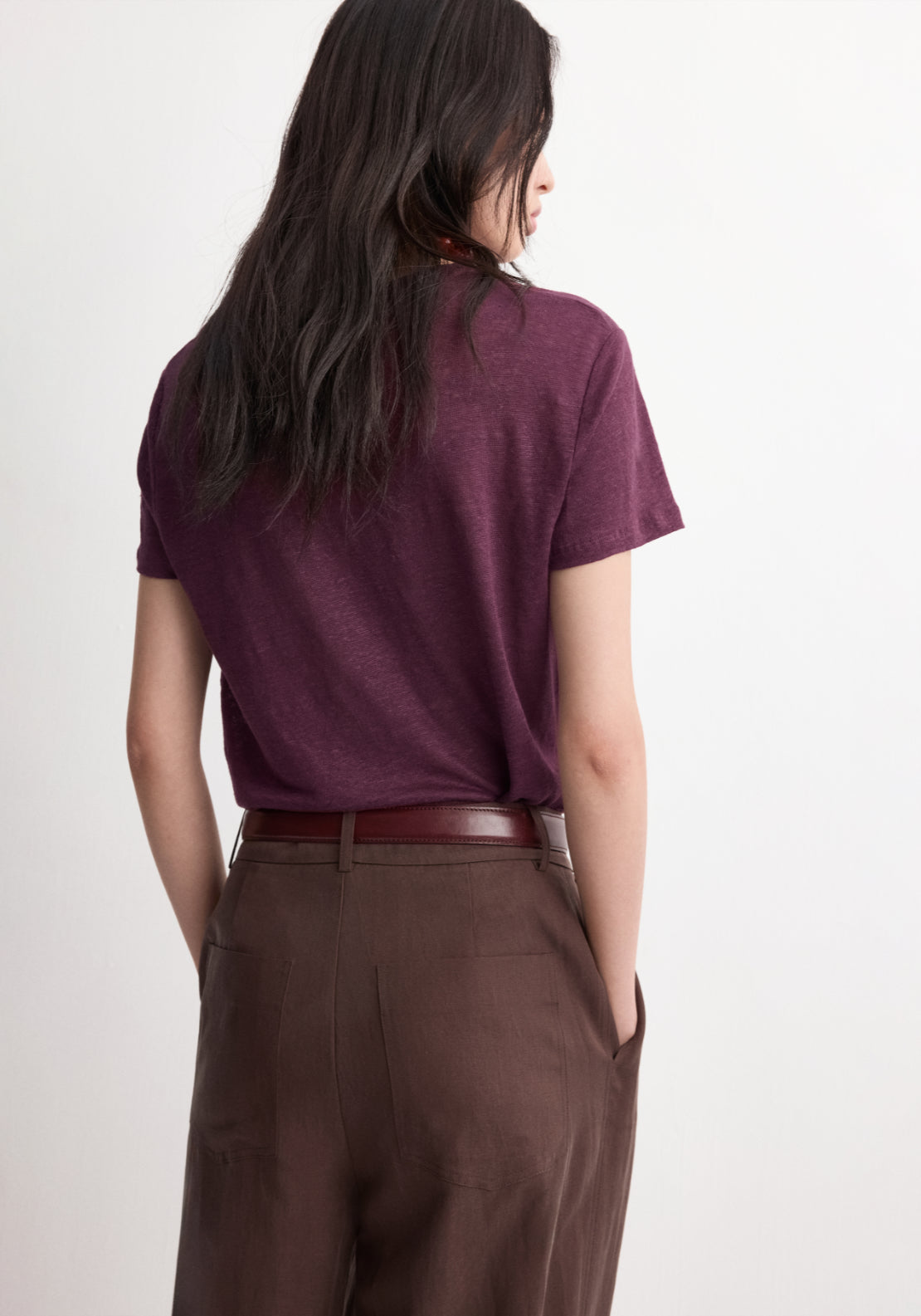 Short Sleeved Linen T-Shirt - Burgundy