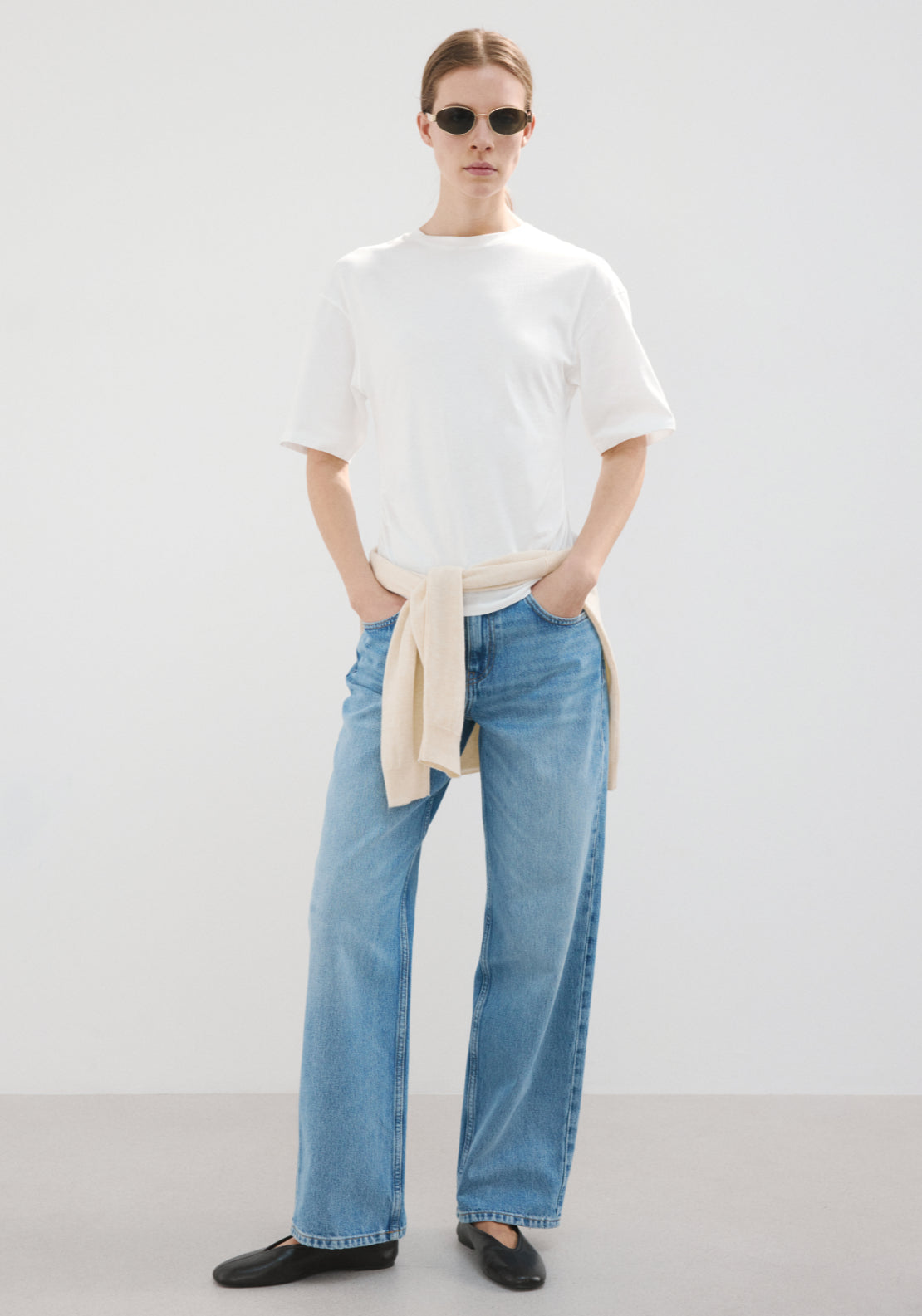 Cotton t-shirt with pucker detail - White