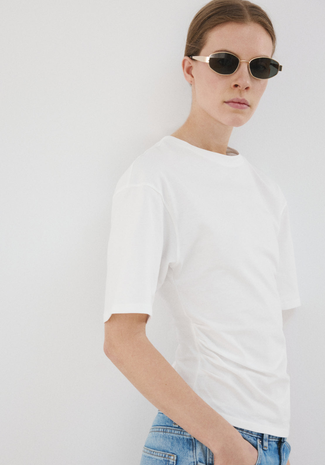 Cotton t-shirt with pucker detail - White