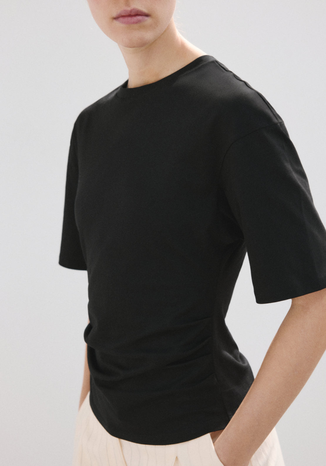 Cotton t-shirt with pucker detail - Black