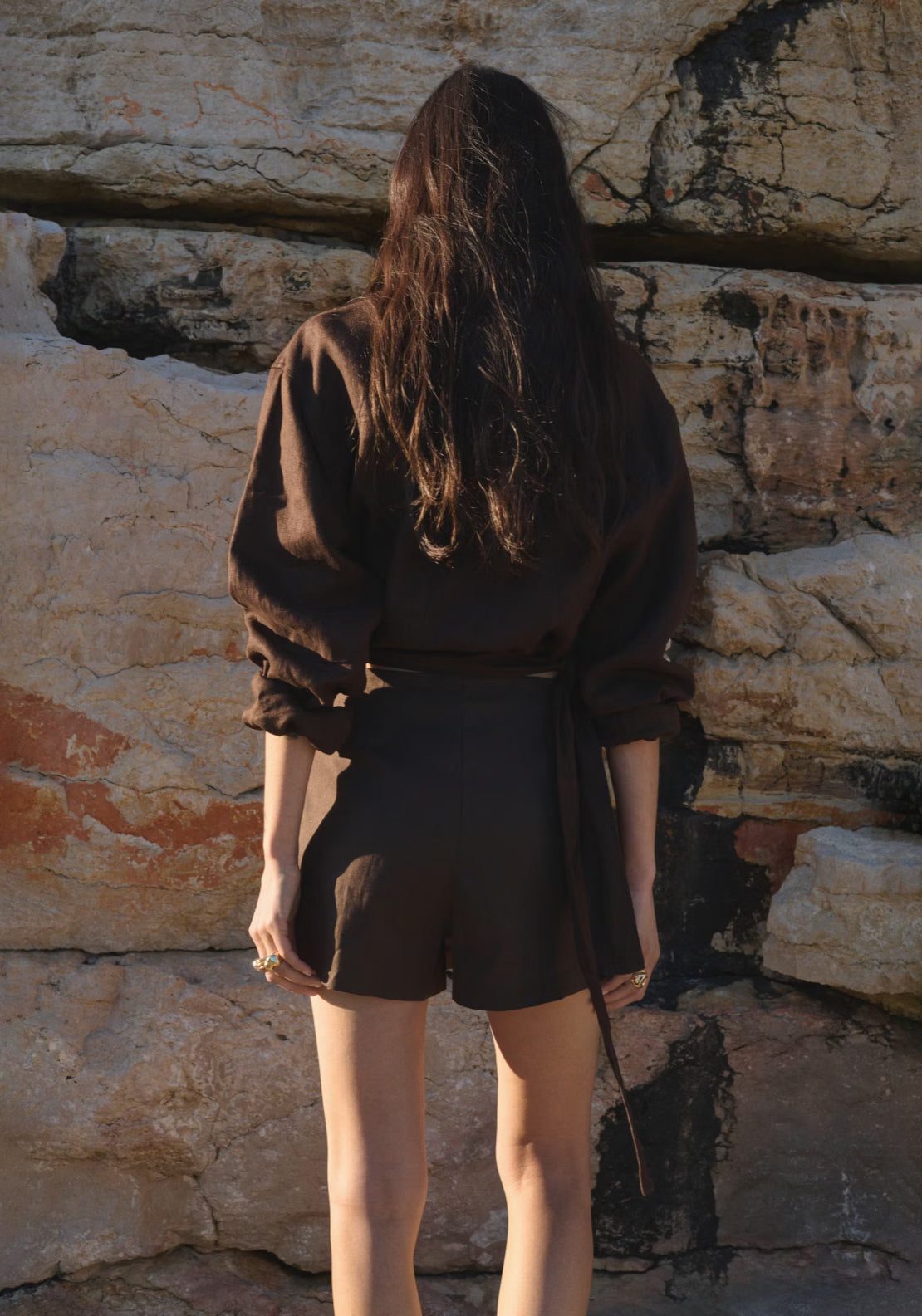 Mango Linen Blend Skort - Brown 2 Shaws Department Stores