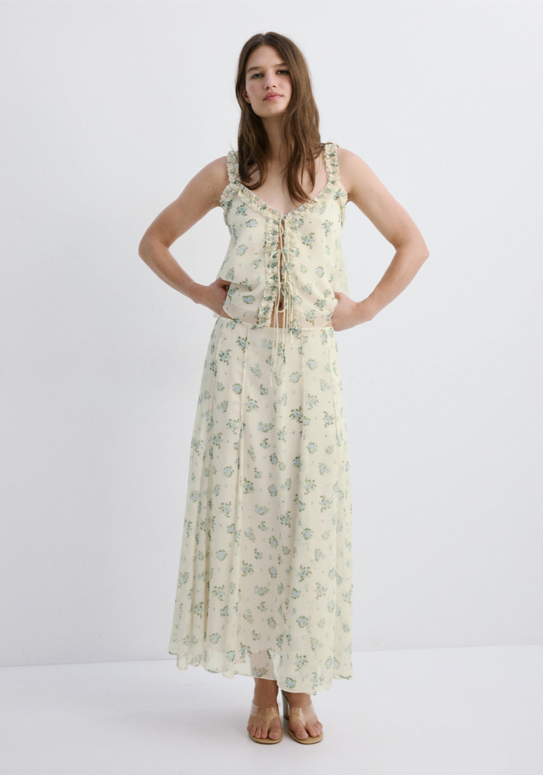 Floral Godet Skirt - White