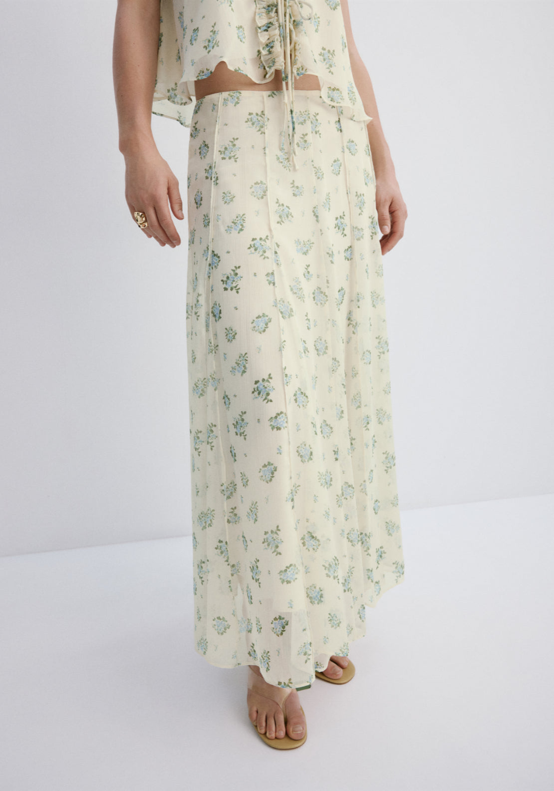 Floral Godet Skirt - White