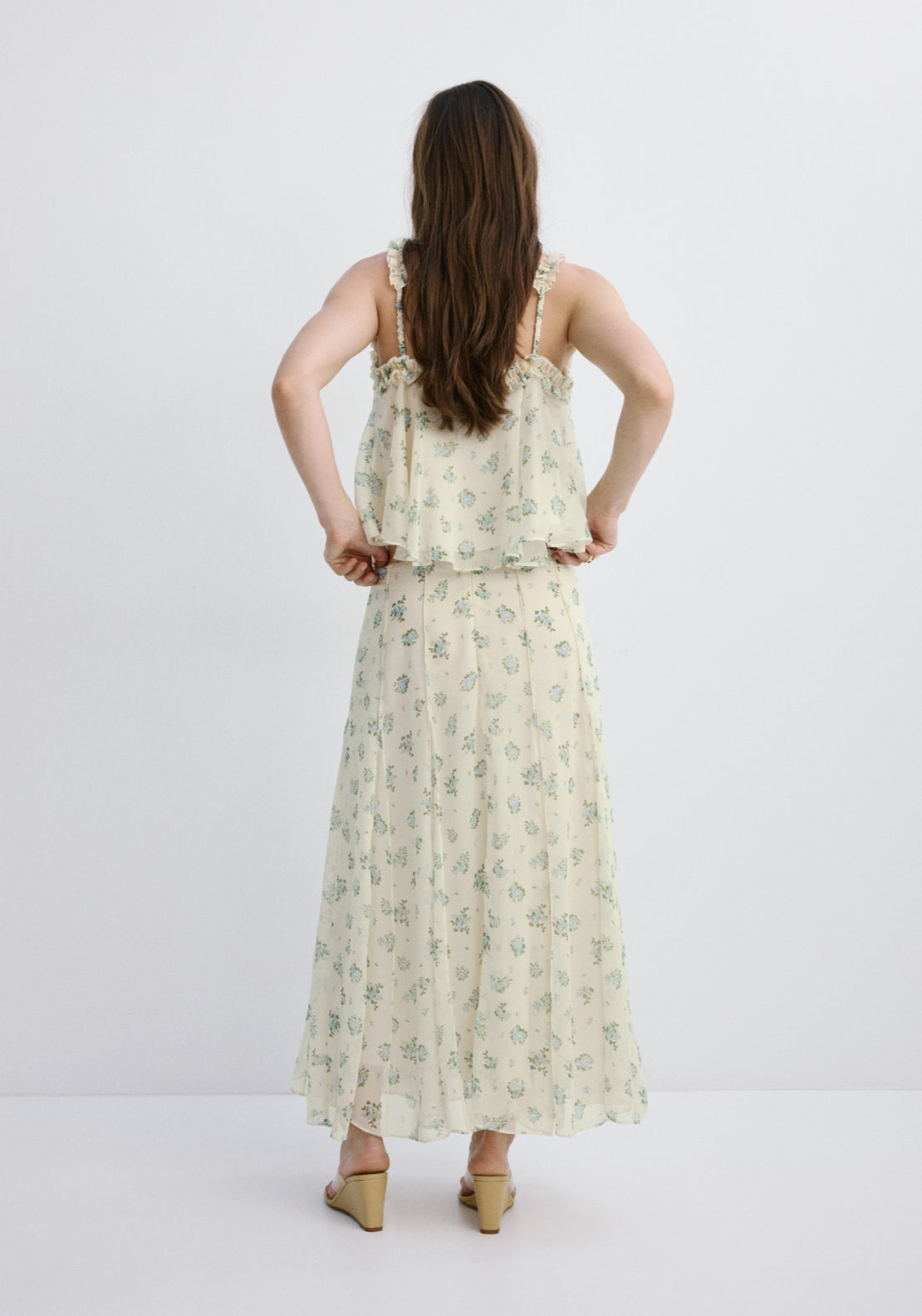 Floral Godet Skirt - White