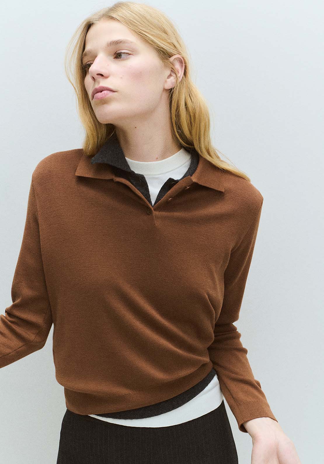 Polo Collar Wool Sweater - Brown