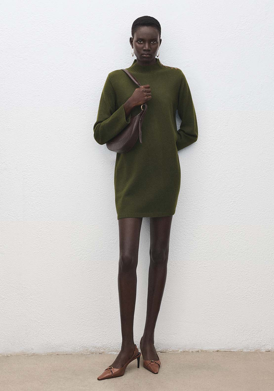 Button Knit Dress - Green
