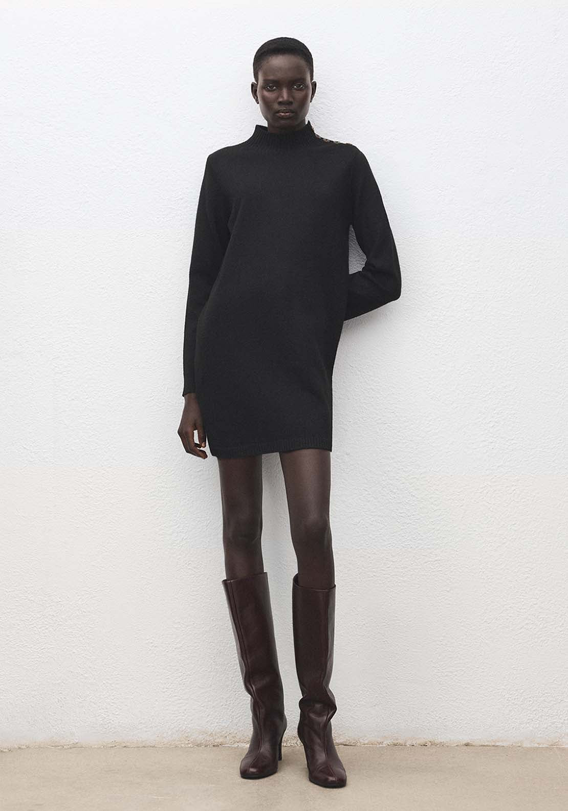 Button Knit Dress - Black